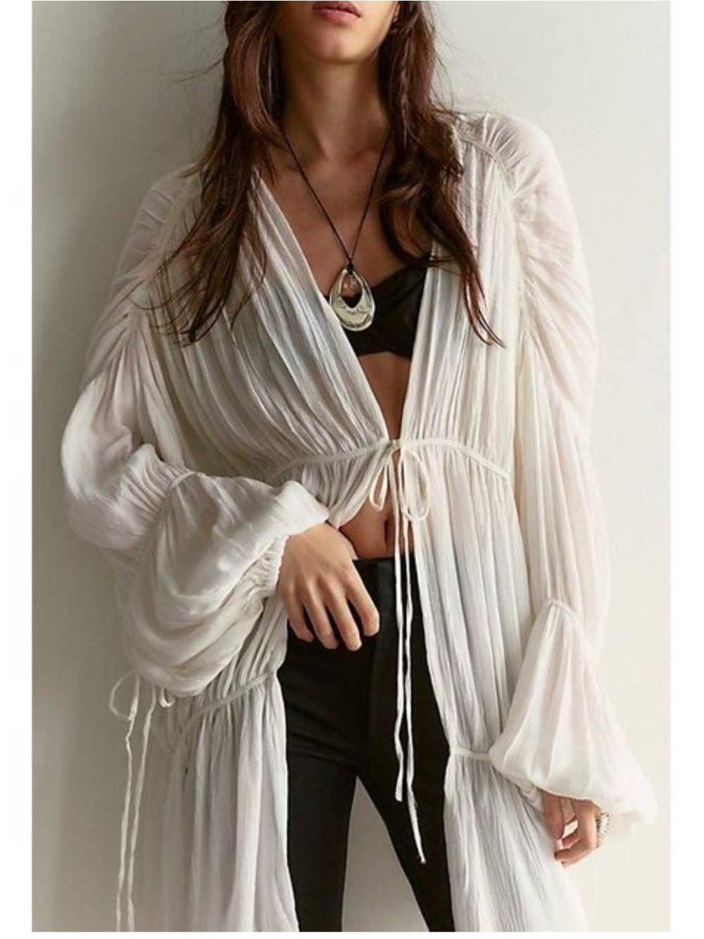 Free People Women's White Juliet Sheer Tie-Front Duster NEW!